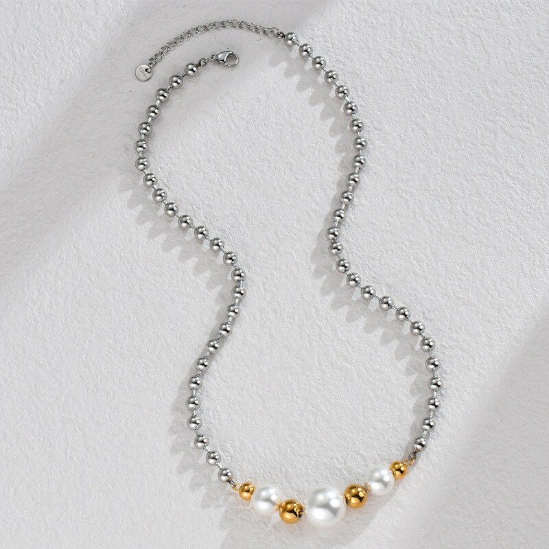 1 Piece Simple Casual Style Bead Shape Stainless Steel 18K Gold Plated Unisex Beaded Necklaces 